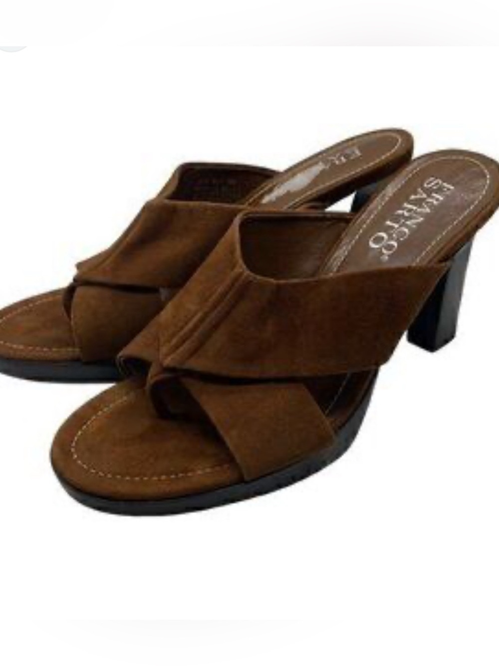NWT Franco Sarto Brown Suede Crossover Mule Heels